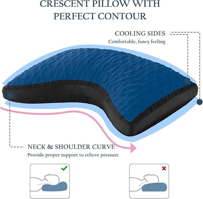 Side Sleeper Pillows for Adults, Adjustable Shredded Memory Foam Bed Pillows for Neck and Shoulder Pain, Standard Black Cooling Curved Pillows with Washable Cover & Extra Foam Bag