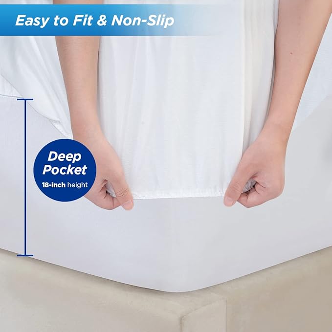 Waterproof Mattress Protector, Twin Size Terry Cotton Mattress Pad Cover Breathable Deep Pocket Fitted Sheet Style 39"x75" +18 Inch Pocket
