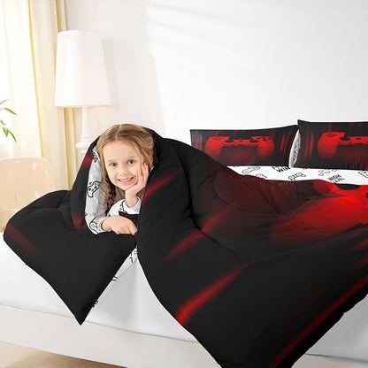 Feelyou Twin Comforter Set for Boys Gamer Bedding Set for Boys Kids Gaming Comforter Red Black Teen Child Gamer Room Decor Soft Game Geometric Duvet Quilted 1 Comforter with 1 Pillowcase Gamer Gifts