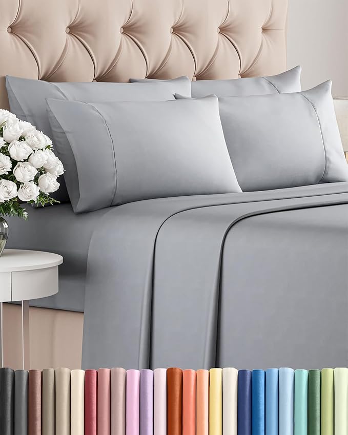 King Sheets Set 6 Piece - Includes 4 Pillowcases - Bed Sheets King Size - Soft Hotel Luxury Bedding - Cooling, Comfy, Cozy & Breathable - 1 Flat & 1 Fitted & 4 Pillowcases w/ Deep Pockets - Steel Blue