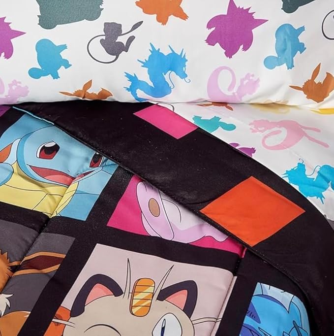 Northwest Pokemon Twin Sized Bed in a Bag Set, Pikachu Eevee Charmander Squirtle, Anime Bedding, Kanto Favorites