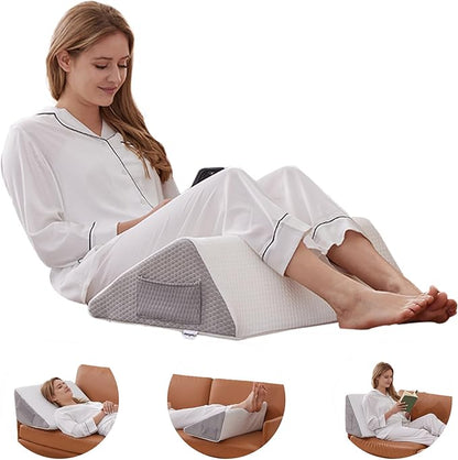 Bedluxe Knee Pillow for Back Sleeping, Leg Pillow Knee Wedge Pillow, Memory Foam Wedge Pillows for Legs Post Surgery, Triangle Pillow for Knee Support, Leg Elevation, Knees Hip Back Pain Relief, White