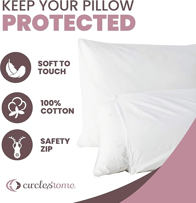 CirclesHome Pillow Protectors 2 Pack Body (20 x 55) Zippered - 100% Cotton Breathable Pillowcases - Protects Pillows from Dirt, Dust and Debris (Body- Set of 2 - 20x55)