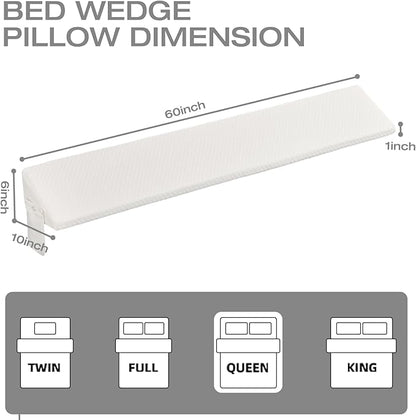 Queen Size Wedge Pillow Headboard Gap Bed Crack Filler Triangle Nora Pillows Long Plus Gap(0-8") Between Mattress and Headboards for Dorm Sleeping Backest Room Accessories Apartment Must Haves White
