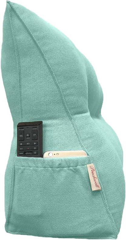 Triangular Reading Bed Rest Pillow Large Bolster Cushion Headboard Backrest Wedge Pillow with Removable Cover and Two Large Side Pockets (Turquoise, 47 x 8 x 20 inches)