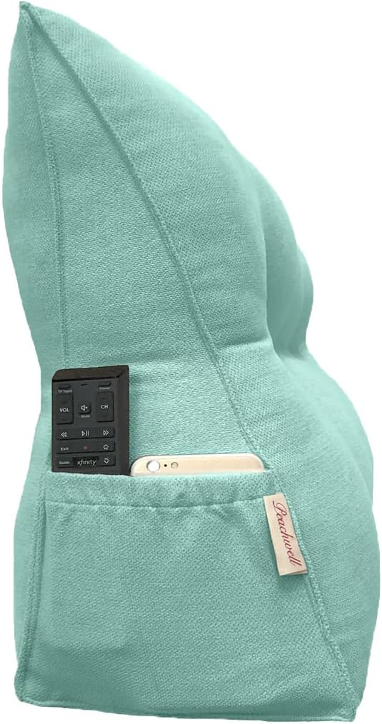 Triangular Reading Bed Rest Pillow Large Bolster Cushion Headboard Backrest Wedge Pillow with Removable Cover and Two Large Side Pockets (Turquoise, King: 78 x 8 x 20 inches)