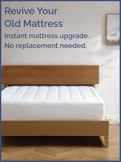 Mattress Pad Cal King Size – Quilted Fitted Mattress Protector – Cotton Pillow Top Cover w/ 8-16" Deep Pockets – Thick & Plush – Cooling, Breathable and Noiseless – Machine Washable – 72 x 84 (White)