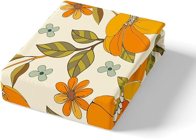 Retro Flowers Duvet Cover Set King Size,Watercolor Yellow Floral Green Leaves Plant Comforter Cover with 2 Pillowcases,70s Trippy Daisy Modern Bedding Set for Adult Young Bedroom Xmas Gift