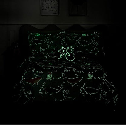 Glow in The Dark Kids Comforter Set Full Size for Girls, Ocean Animals Bedding Set 1 Comforter, 1 Decor Pillow, 2 Pillow Shams