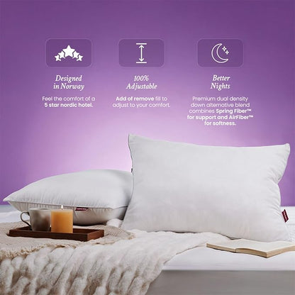 IWS I WANNA SLEEP Oslo Hotel Collection Bed Pillows Standard/Queen Size Set of 2 - Original Down Alternative Pillow, Adjustable Luxury Pillow for Side, Back and Stomach Sleepers, Norway Designed