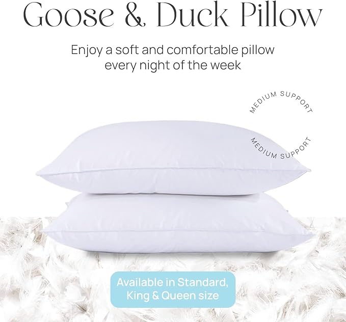 Pure Dream Firm Pillow - King Pillow Medium Support, King Size 20x36 Inch Goose Feather Down Pillows, 100% Cotton Shell, Pack of 1