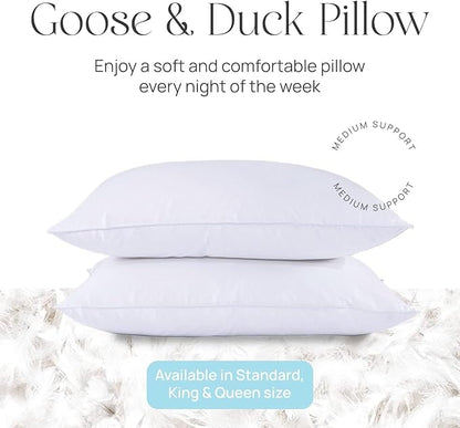 Pure Dream Firm Pillow - King Pillow Medium Support, King Size 20x36 Inch Goose Feather Down Pillows, 100% Cotton Shell, Pack of 1