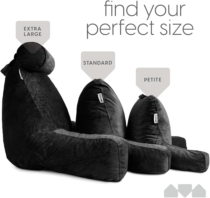 Milliard Reading Pillow with Arms, Black, Cozy Shredded Memory Foam Back Pillow for Bed Sitting Up - Sit Up Backrest Support for Reading & Rest Bed - Washable Cover, Adjustable Comfort, CertiPUR