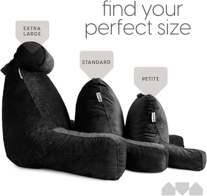 Milliard Reading Pillow with Arms, Black, Cozy Shredded Memory Foam Back Pillow for Bed Sitting Up - Sit Up Backrest Support for Reading & Rest Bed - Washable Cover, Adjustable Comfort, CertiPUR