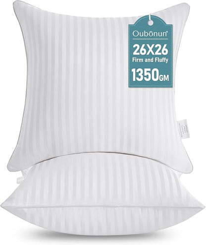 Oubonun 26 x 26 Euro Pillow Inserts, Firm and Fluffy Decorative Square Pillows for Couch Bed Sofa with Soft Cotton Cover White Cushion with Down Alternative Pack of 2