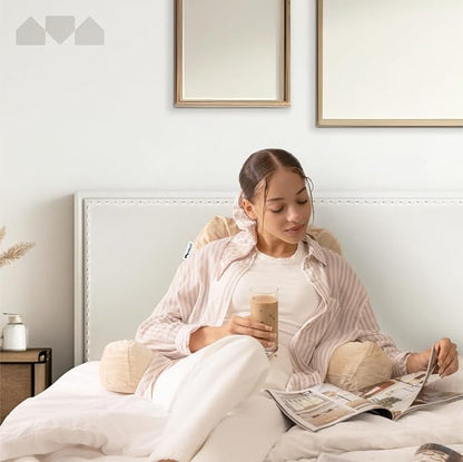 Milliard Reading Pillow with Arms, Cream, Shredded Memory Foam Back Pillow for Bed Sitting Up - Sit Up Backrest Support for Reading & Rest Bed - Washable Cover, Adjustable Comfort, CertiPUR Certified
