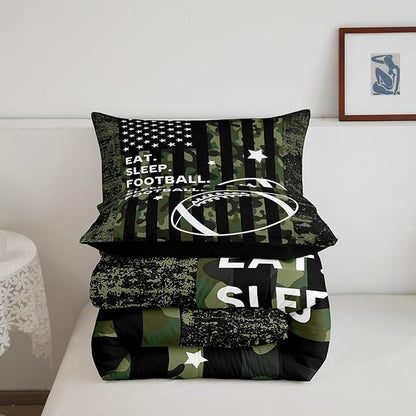 Feelyou King Football Bedding Set for Kids Toddler Camo American Flag Comforter Set for Boys Girls Rugby Sports Comforter Teens Soccer Duvet Set Microfiber Bed Set