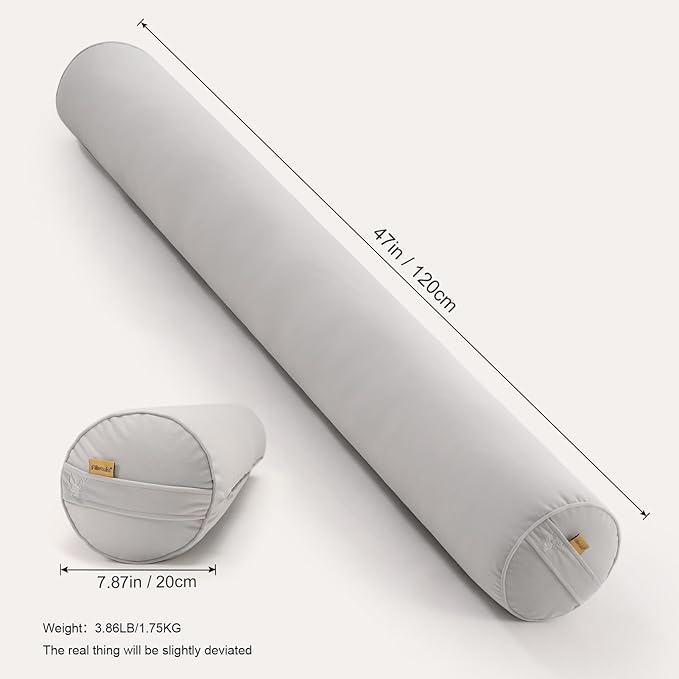 Body Pillow for Adults – Long Bolster Pillow for Bed, Round Cuddle Pillow, Full Support for Side Sleepers,47 x 7.87 Inches,Silver Gray