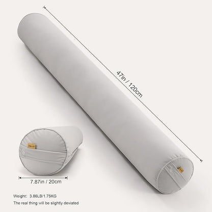 Body Pillow for Adults – Long Bolster Pillow for Bed, Round Cuddle Pillow, Full Support for Side Sleepers,47 x 7.87 Inches,Silver Gray