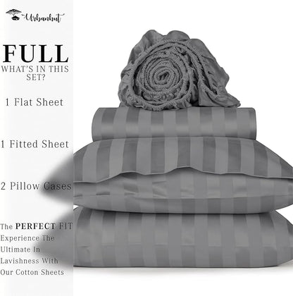 URBANHUT 1000 Thread Count Egyptian Cotton Sheets Damask Striped Full Size, Long Staple Soft & Breathable, 4 Pc Bed Sheet Sets, Luxury Hotel Sateen Sheets Fits 16" Deep Pocket - Dark Grey