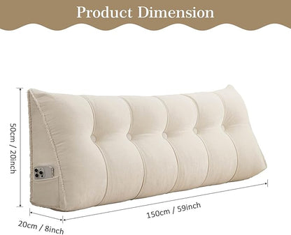 Headboard Pillow Queen, Chenille Triangular Wedge Pillow Headboard Queen Size, Reading Setting Backrest Daybed Pillows for Sofa Bed with Removable Cover, Beige