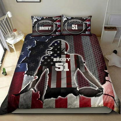 Personalized American Football Bedding Set, Kids 3 Piece Duvet Cover Set with Pillow Shams for Teens Boys, NO Comforter, Twin Size for Rugby Lovers (Football 14)
