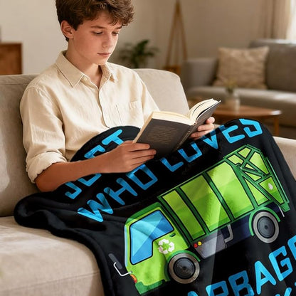 Boy Who Loves Garbage Trucks Blanket Soft Blankets and Throws Flannel Cozy Lightweight Quilt Gift Perfect for Bed Sofa Couch-80 x60 Large for Adult
