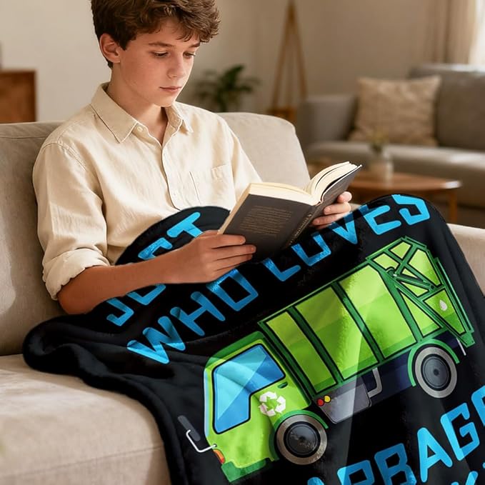 Boy Who Loves Garbage Trucks Blanket Soft Blankets and Throws Flannel Cozy Lightweight Quilt Gift Perfect for Bed Sofa Couch-60 x50 Medium for Teen