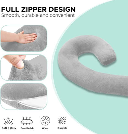 Body Pillow for Adults - Soft Long Bed Pillows Insert for Sleeping - Shredded Memory Foam and Removable Washable Cover - Swan Shaped Side Sleeper Pregnancy Pillow 49 Inch (Grey)