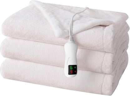 Electric Heated Blanket Twin Size, Washable Blanket Warmer for Home for Adults, Fast Heating Super Cozy Soft Fabric, 62" x 84", 9 Heat Levels, 1-9H Auto-Off, ETL Certified, Pink White