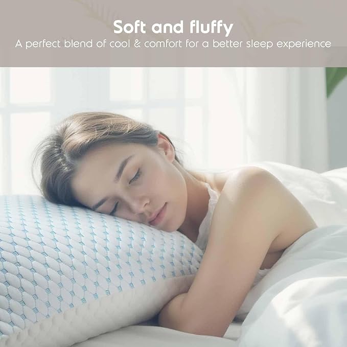 Nestl Cooling Pillow for Sleeping 2 Pack, Luxury Shredded Memory Foam Body Pillow Set of 2, Adjustable Cold Gel Pillows for Hot Sleepers Supportive Long Pillow for Side Back Stomach Sleepers