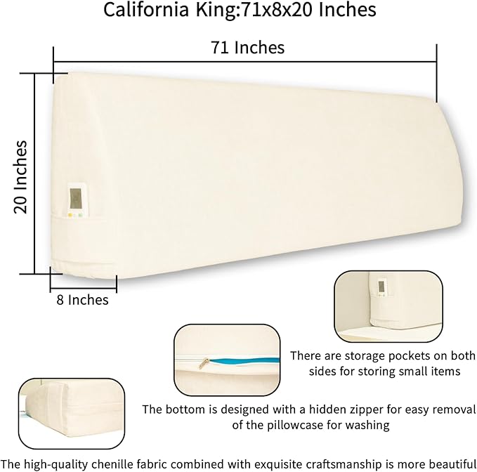 Headboard Wedge Pillow California King Headboard Pillow Memory Foam Reading Pillow Large Headboard Back Cushions for Bed Rest Beige