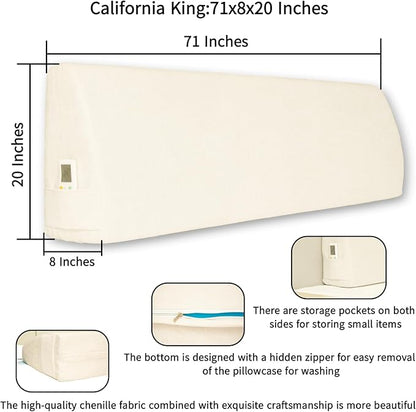Headboard Wedge Pillow California King Headboard Pillow Memory Foam Reading Pillow Large Headboard Back Cushions for Bed Rest Beige