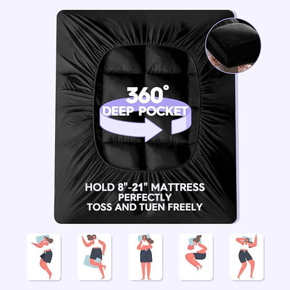 ABENE Mattress Topper Queen for Back Pain Relief, Extra Thick Mattress Pad Pillowtop, Soft Mattress Protector Cover with 8"-21" Deep Pocket, Overfilled Down Alternative Filling (Black, Queen)