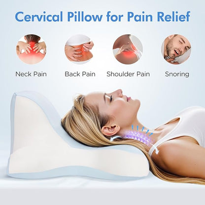 Reading Pillow for Lying, Leaning and Prone, Contour Memory Foam Pillow, Ergonomic Cervical Pillow for Neck and Shoulder Pain Relief, Bed Wedge Pillow Blue