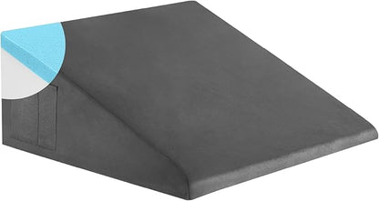 Bedluxe Wedge Pillow, 8 inch Bed Wedge Pillow for Headboard, Pillow Wedge for Acid Reflux Relief, Sleeping, After Surgery, Snoring, Gerd, Triangle Pillow Wedge - Cooling Memory Foam Top, Plush Grey