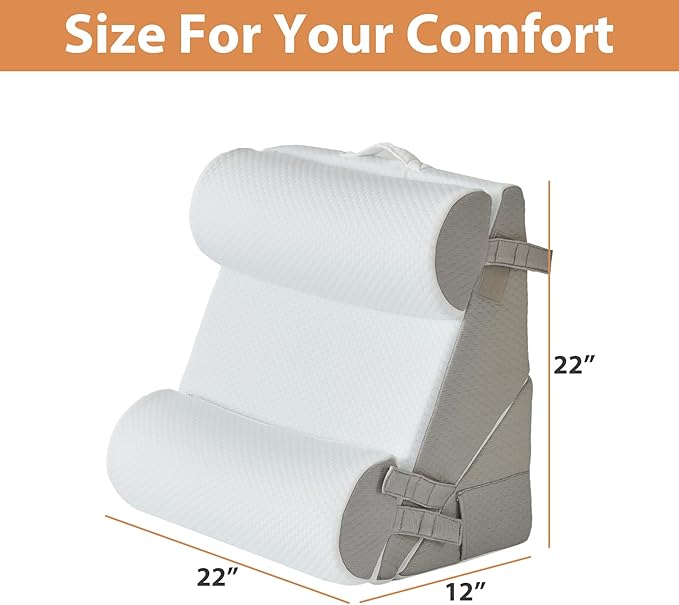 Orthopedic Bed Wedge Pillow Set 4Pcs, Adjustable Memory Foam Wedge Pillow, Pillow Wedges for Post Surgery, Back Pain Relief, Triangle Pillows for Acid Reflux, Snoring, GERD, White/Grey