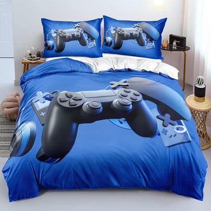 3D Print Gamepad Duvet Cover Set Gaming Comforter Covers and Pillowcases Queen Size Blue Color Bed Set Gamer Beddings Boy Kid Bedroom Decorations