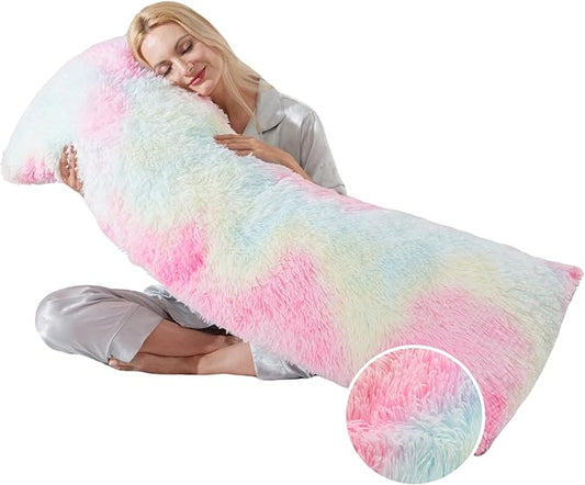 Leg Pillow for Side Sleeping 20x54 Large Bolster Pillow for Bed Weighted Firm Body Pillows with Cover for Adults Long Bed Back Sleeper Pillows for Sleeping Machine Washable Rainbow