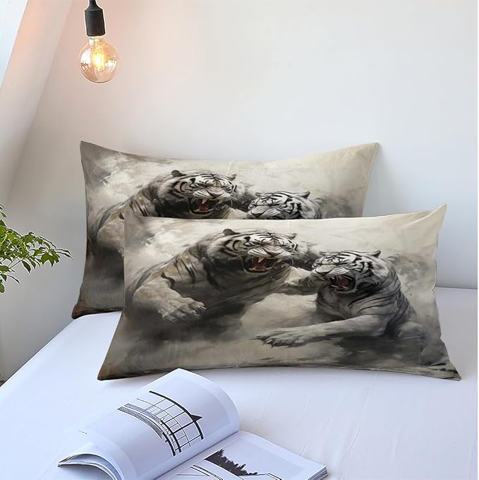 Tiger Bed Duvet Cover Sets Full Size with 2 Pillowcases for Kids Boys Teens Adult Animal Cartoon Bedroom Decor