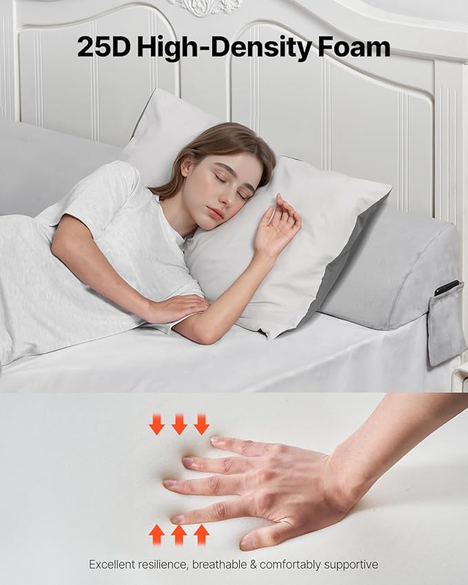 VEVOR Bed Wedge Pillow for Headboard, King Size, 76"x10"x6" Bed Gap Filler, Fill 0-7" Gap Between Headboard and Mattress, Soft Plush Mattress Wedge Headboard Pillow with Side Pocket, for Backrest Gray