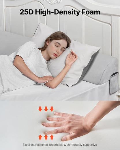 VEVOR Bed Wedge Pillow for Headboard, King Size, 76"x10"x6" Bed Gap Filler, Fill 0-7" Gap Between Headboard and Mattress, Soft Plush Mattress Wedge Headboard Pillow with Side Pocket, for Backrest Gray