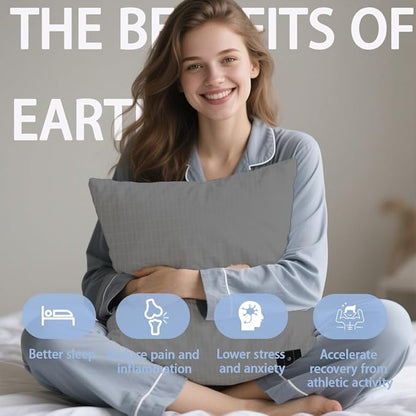 Ali King Grounding Pillowcase, 5% Pure Silver Fiber + 95% Soft Cotton Queen Size Earth Grounding Pillow Cases with Grounding Cord for Improve Sleep (Dark Grey, Queen (20x30inches))