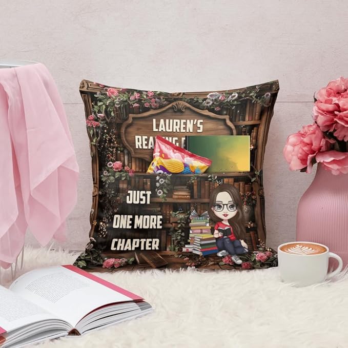 ENCYCOM Personalized Book Reading Pocket Pillow - Custom Reading Pillows with Name – Uniqua Gift for Bookworm Girls, Women Who Love Books, Perfect for Bed or Cozy Corner (Reading Pillow 02)