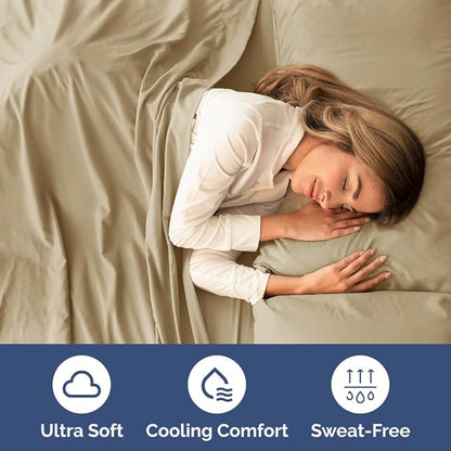 Cal King Size 4 Piece Sheet Set - Comfy Breathable & Cooling Bed Sheets Set - Hotel Luxury Bedding for Women, Men, Kids, Teens, Boys & Girls - Deep Pockets, Ultra-Soft, Wrinkle Free - Oeko-Tex - Beige