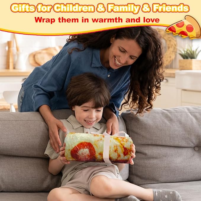 HDFK Pizza Blanket Adult Size Realistic Food Red Pizza Pattern, 80 inches of Soft Cozy and Fuzzy Double-Sided Short Plush Fleece, Best Present Idea for Kids Round Lightweight White Elephant Christmas
