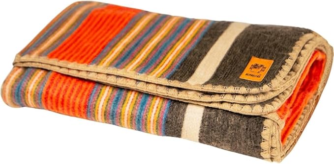 ALPAKITAS Alpaca Wool Blanket Throw | Large, Beautiful, Warm, Stripes | 64 x 45 inches | Ultra-Soft, Hypoallergenic and Breathable | Non-Itchy or Scratchy (Orange and Blue)