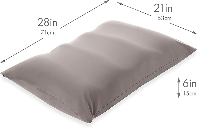 Cover Only for Premium Microbead Bed Pillow, X-Large Extra Smooth - Ultra Comfortable Sleep with Silk Like Anti Aging Cover 85% Spandex/ 15% Nylon Breathable, Cooling Stone Grey