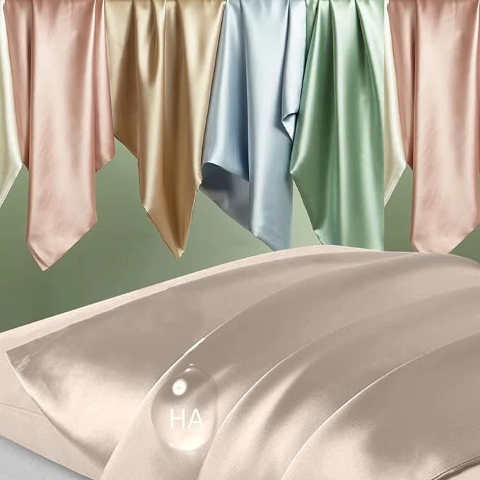 Silk Pillowcase for Hair and Skin, Mulberry Silk Pillow Cases Standard Size, Anti Acne Cooling Sleep Both Sides Natural Silk Satin Pillow Covers with Hidden Zipper, Gifts for Women Men, Champagne