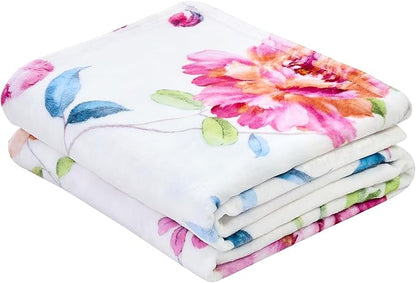Floral Throw Blanket Birthday Gift for Women Mom Girls Peony Flowers Blanket Summer Wildflower Flannel Blanket Watercolor Printed Throw for Couch Sofa Bed Chair 50"x60"